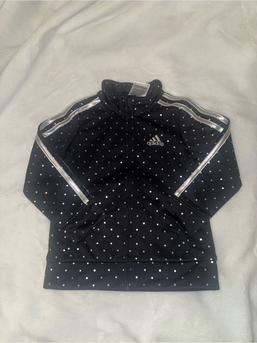 adidas Black Polka Dot Track Jacket with Silver Stripes